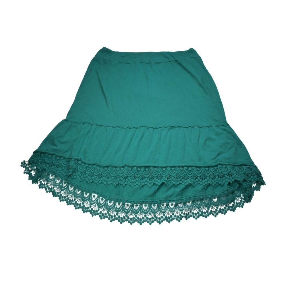 prAna High Low Crochet Hem Skirt Teal Knee Length Womens Medium